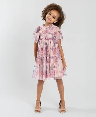 Rare Editions Little Girls Shimmer Floral Mesh Dress