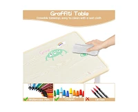 gaomon Kids Table and 6 Chair Set with Storage Box, Height Adjustable Toddler Table and Chairs Set for Ages 2-10, Graffiti Desktop, Non-Slip Legs