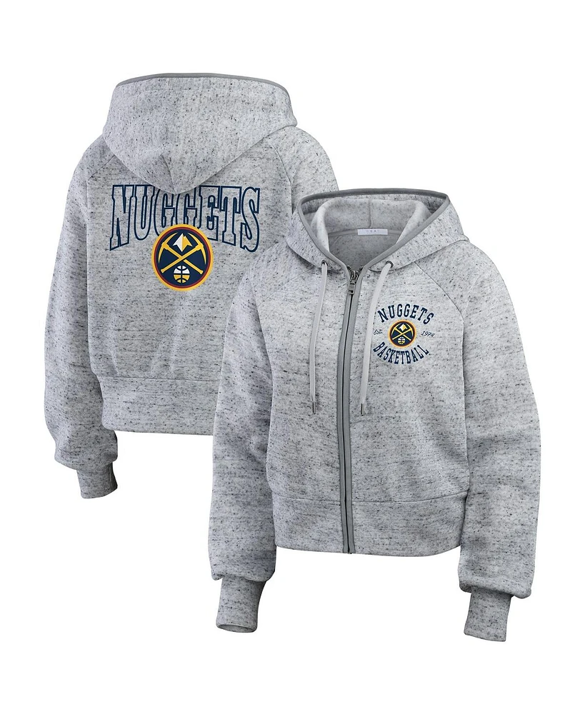 Wear by Erin Andrews Women's Heather Gray Denver Nuggets Speckled Radiator Full-Zip Hoodie