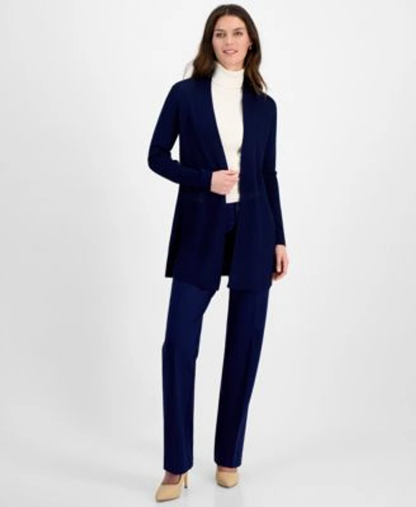 Anne Klein Monterey Open Front Longline Cardigan Half Sleeve Turtleneck Sweater Flare Leg Compression Pants