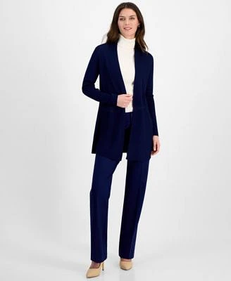 Anne Klein Monterey Open Front Longline Cardigan Half Sleeve Turtleneck Sweater Flare Leg Compression Pants