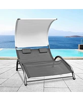 Slickblue Outdoor Double Chaise Lounge Bed Chair Canopy with Removable Pillows for Comfortable Relaxation