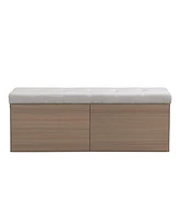 49" Shoe Storage Bench Entryway Shoe Cabinet Storage Ottoman with Padded Seat Cushion and Double Doors for Entryway, Hallway and Bedroom, Light G