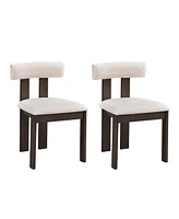 Wooden Dining Chairs Set of 2, Modern Boucle Upholstered Kitchen Side Chairs,Mid Century Modern Kitchen Chairs with Open Back Farmhouse Wooden Side Ch