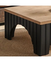 Streamdale Furniture Modern Rustic Wooden Coffee Table with Black Base – Solid Wood Top and Arch Design Legs, Perfect for Living Room, Office,