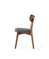 Mid-Century Walnut Finished Frame Upholstered Dining Chairs (Set of 2) (Dark Grey)