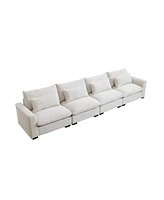 Streamdale Furniture 4 Seater Deep Seat Couches for Living Room, Comfy Beige Corduroy Sofas for Living Room Modern with 4 Waist Pillows