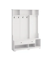 Multi-purpose Hallway Hall Tree with Removable Linen Cushioned Entryway Bench, Coat Rack, Storage Shelves, and Diy Pegboard,for Hallways, Living Room,