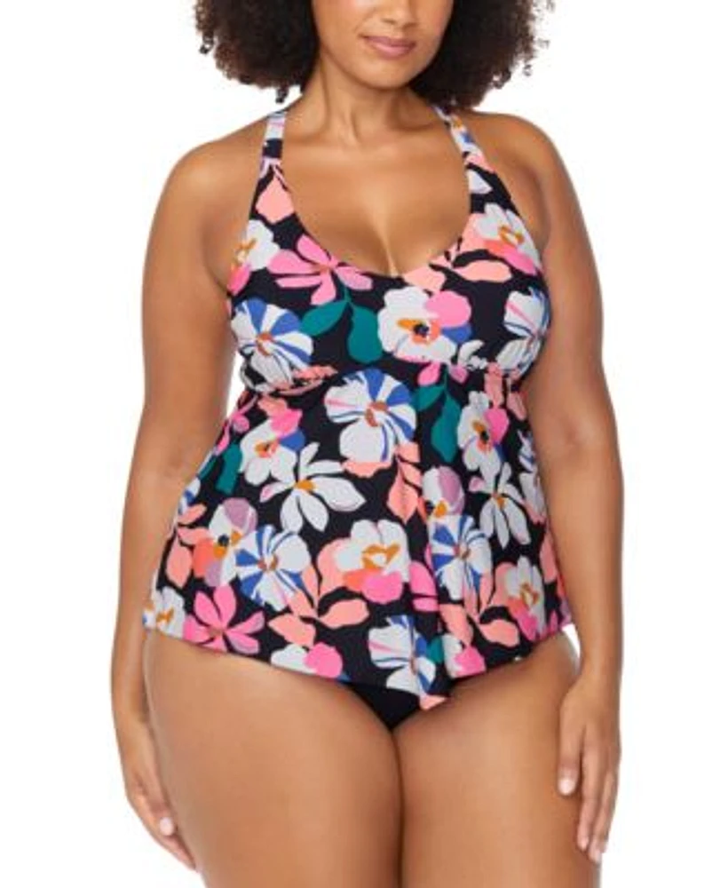 Raisins Curve Trendy Plus Size Aviva Floral Underwire Tankini Top Costa Ruched Bikini Bottoms