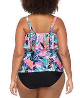 Raisins Curve Trendy Plus Size Sella Ruffled Tankini Top Costa Ruched Bikini Bottoms