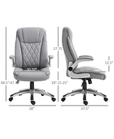 Streamdale Furniture Vinsetto High Back 360 Swivel Ergonomic Home Office Chair with Flip Up Arms, Faux Leather Computer Desk Rocking Chair, Grey