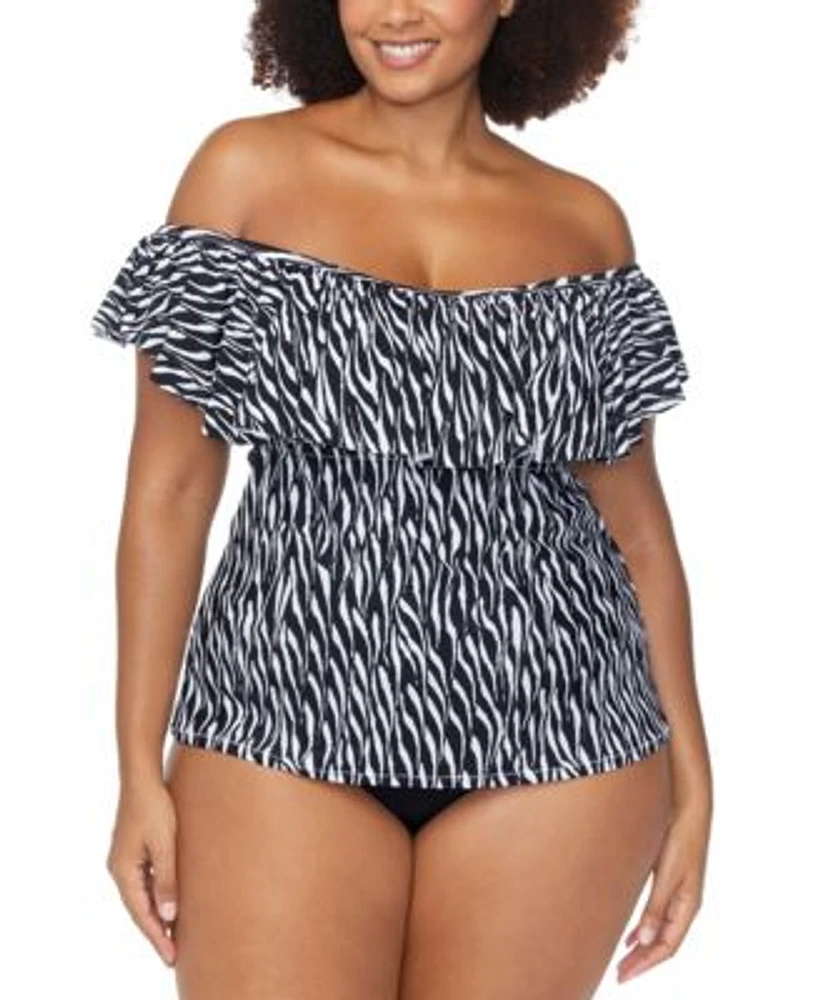 Raisins Curve Trendy Plus Size Tortuga Ruffled Tankini Top Costa Ruched Bikini Bottoms