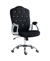 Streamdale Furniture Vinsetto Home Office Chair, Velvet Computer Chair, Button Tufted Desk Chair with Swivel Wheels, Adjustable Height, and Tilt Funct