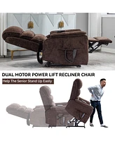 Chenille Dual Motor Infinite Position Up to 350 Lbs Power Lift Recliner Chair with Power-Remote