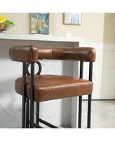 Streamdale Furniture Bar Stools Set of 1, Modern Bar Stool with Back, Black Metal Frames, Upholstered Bar Stools for Kitchen Island, Pub, Club (Light