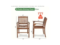 Patio Dining Chair Set of 2, Solid Wood Indoor Outdoor Furniture Brown