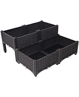 4 Piece Raised Garden Bed with Legs, Self-Watering Planter Box Raised Bed to Grow Flowers, Herbs & Vegetables, Brown