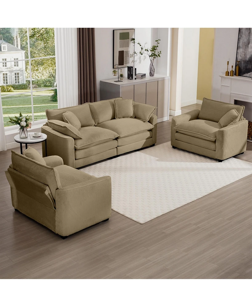 Streamdale Furniture Warm and Cozy Sofa Set with Soft Cushions and Pillows, Home Theater Style Sofa Set Consisting of One 2-Seater Sofas and Two Singl