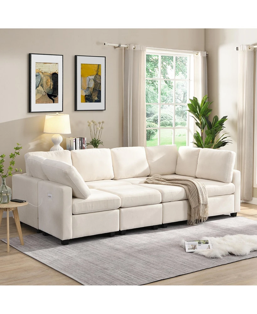 Streamdale Furniture 103" Sectional Sofa Couch Sofa Bed U-shaped Sofa with Two Movable Ottoman and Three Usb Ports for Living Room, Beige