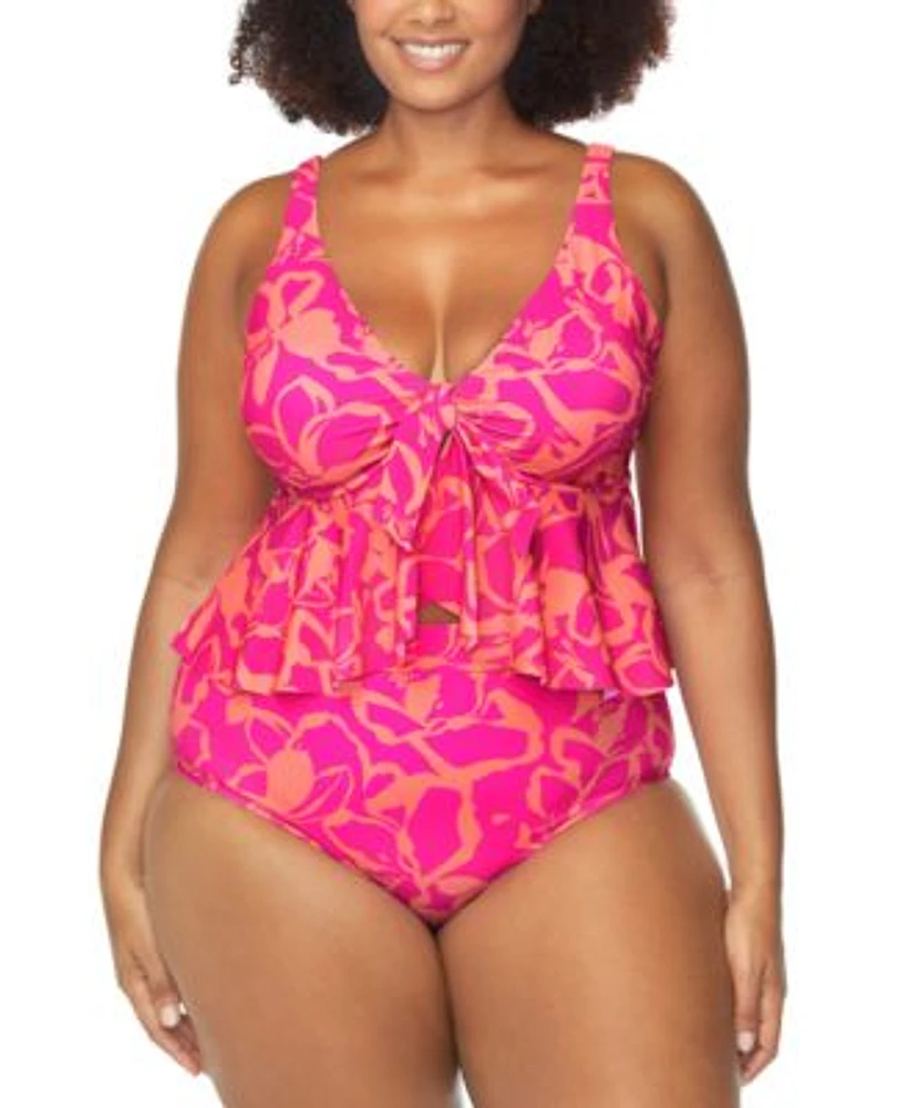 Raisins Curve Trendy Plus Size Topanga Underwire Tankini Top Island Tummy Control Bikini Bottoms