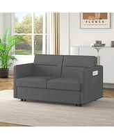 Loveseats Sofa Bed with Pull-out Bed,Adjsutable Back and Two Arm Pocket-Dark grey(54.5"x33"x31.5")