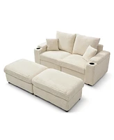 Streamdale Furniture Loveseat with Ottomans,Corduroy Fabric Modular Sectional Sofa,Comfy Deep Plush Couch with Ottomans and Two Pillows,for Small Spac