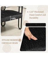 Modern Loveseat 2 Seater Sofa Chenille Fabric Couch with Arms and Metal Legs for Living Room, Home Office, Studio (Black Chenille)