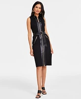 I.n.c. International Concepts Women's Belted Mixed-Media Dress, Exclusively at Macy's