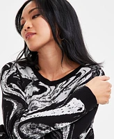 I.n.c. International Concepts Women's Marble Jacquard Sweater, Exclusively at Macy's