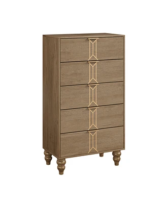 gaomon 5 Drawer Dresser With Deep Drawers For Bedroom, Modern Wooden Chest Vintage Pattern Design