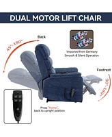 Streamdale Furniture Blue Chenille Dual Motor Infinite Position Up to 350 Lbs Power Lift Recliner Chair with Power-Remote, Heat Massage and Heavy Duty