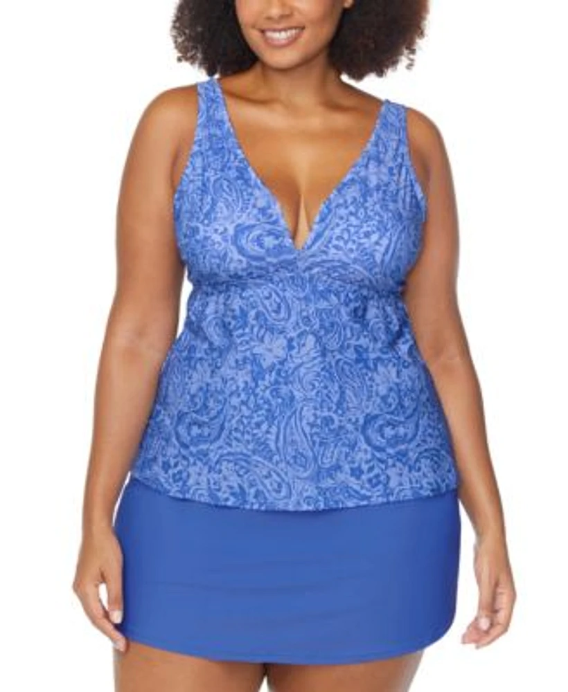 Raisins Curve Trendy Plus Size Tanzania Paisley Tankini Top Bravo Tummy Control Swim Skirt