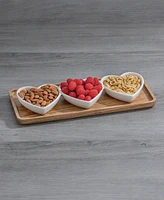 Thirstystone Three Heart Condiment Dish on Wooden Tray, Set of 4