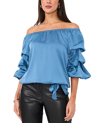 Vince Camuto Women's Off The Shoulder Bubble Sleeve Tie Front Blouse