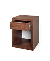 Woodek Narrow Mid-Century Modern Solid Hardwood Walnut Finish Floating Nightstand With Drawer - Bedside Table For Bedroom