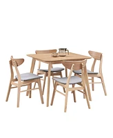 1 Table with 4 Chairs)Wooden Dining Table Set, Modern Simple Design Square Kitchen Table and Fabric Upholstered Dining Chairs for Dining Room