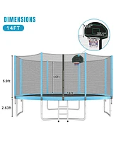 Streamdale Furniture 14FT Trampoline for Kids with Safety Enclosure Net, Basketball Hoop and Ladder