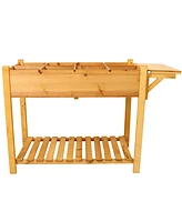 8 Pockets Horticulture Raised Garden Bed Elevated Wood Planter Box Stand with Foldable Side Table and Storage Shelf for Herb/Vegetables/Flowers