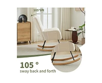 Modern Nursery Rocking Chair Upholstered Glider Chair with High Backrest Rocker Accent Armchair with Solid Wood Legs for Nursery Bedroom Living Room T