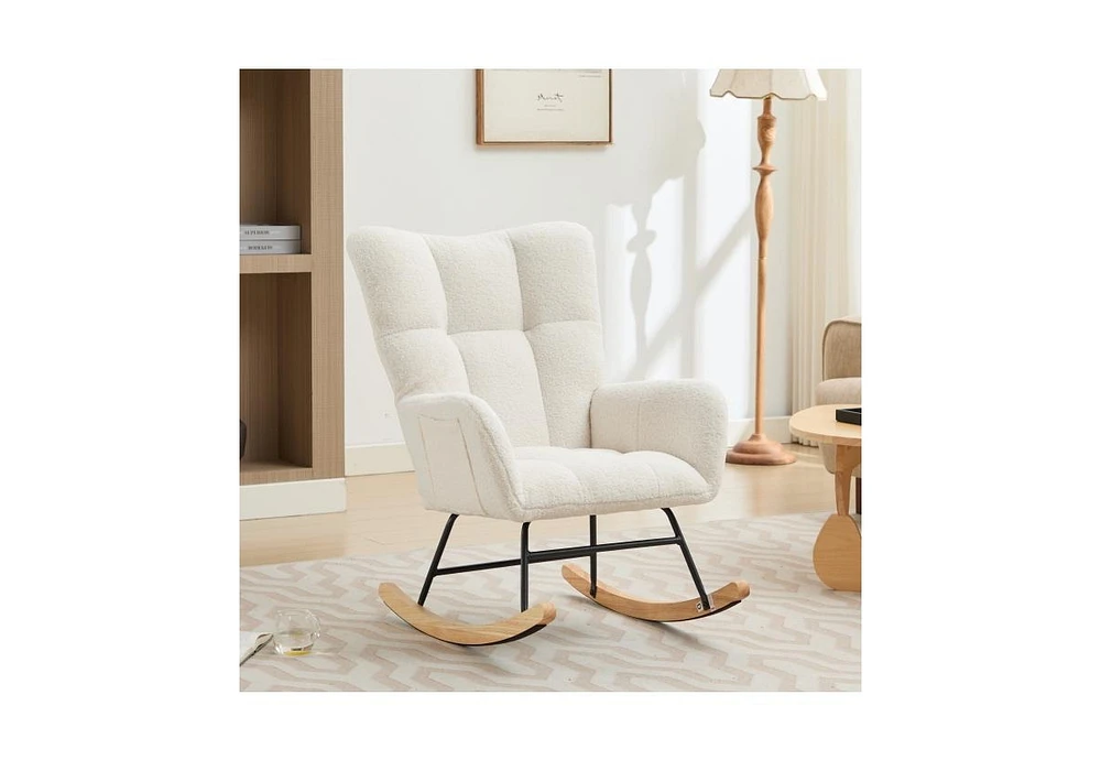 Streamdale Furniture Modern Nursery Rocking Chair Upholstered Glider Chair with High Backrest Rocker Accent Armchair with Solid Wood Legs for Nursery