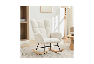 Streamdale Furniture Modern Nursery Rocking Chair Upholstered Glider Chair with High Backrest Rocker Accent Armchair with Solid Wood Legs for Nursery