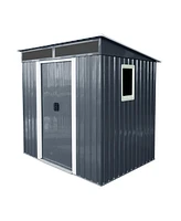 6ft x 5ft Outdoor Metal Storage Shed with Window and Transparent plate for Garden, Lawn (Black and White)
