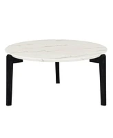 Living Room Coffee Table: Modern and stylish 36 inch round small coffee table, imitation marble tabletop with rubber wood solid wood legs, wooden coff