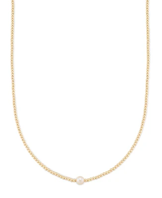 Cultured Freshwater Pearl (8-8.5mm) Stationed Bead Necklace 14k Gold over Sterling Silver, 18" Made Italy