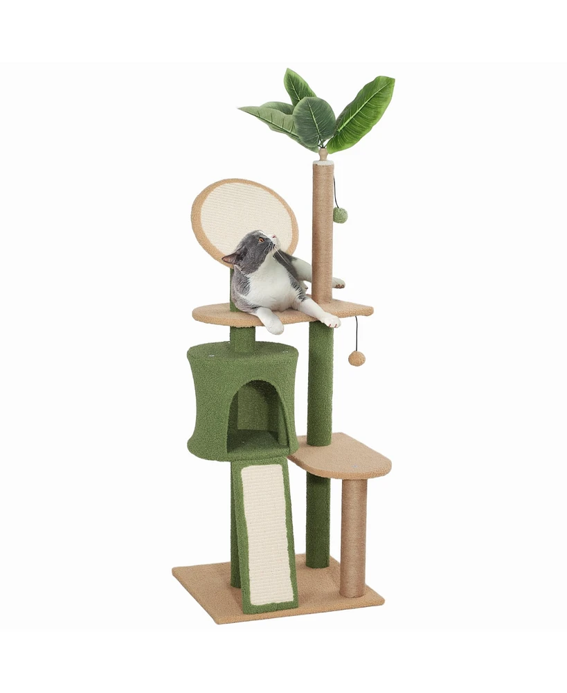 PawHut 55-Inch Cat Tree for Large Adult Indoor Cat with Leaves