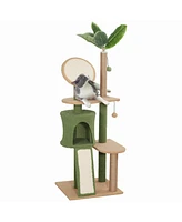 PawHut 55-Inch Cat Tree for Large Adult Indoor Cat with Leaves