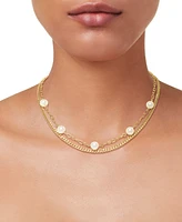 Cultured Freshwater Pearl (6.5-7mm) Paperclip & Curb Link 2-Row Necklace in 14k Gold over Sterling Silver, 18" Made in Italy