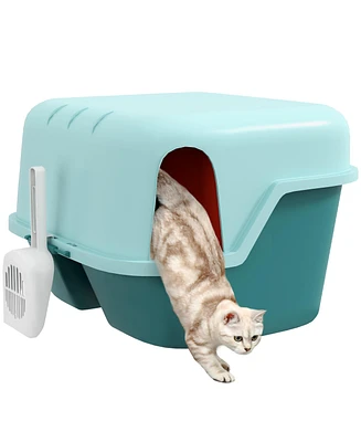 PawHut Cat Litter Box with Scoop, Easy to Clean & Openable Cover,