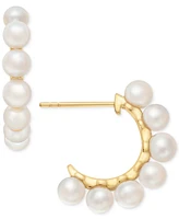 Cultured Freshwater Pearl (4mm) Huggie Hoop Earrings in 14k Gold Over Sterling Silver