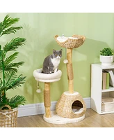 PawHut 41" Cat Tree for Indoor Cats with Wooden Cat Scratching Posts, Condo